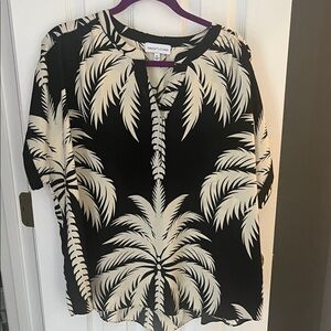 Flowy, stylish Black and Cream Tropical Blouse